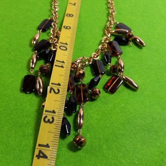 NWT Erica Lyons Statement Gold tone Beaded Dangling Necklace - Picture 7 of 10